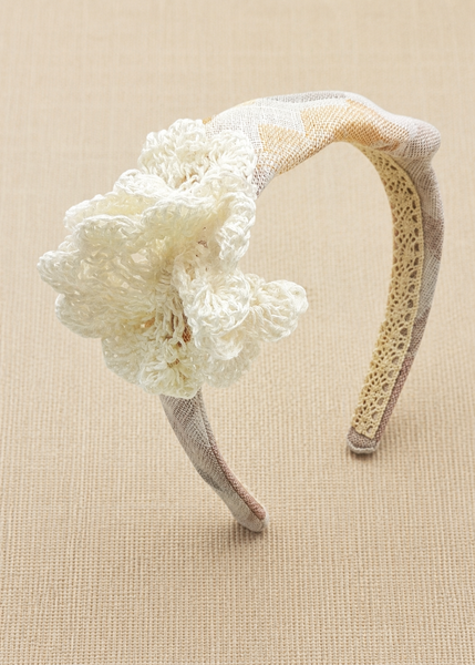 Crocheted linen flowers headband - DAISY