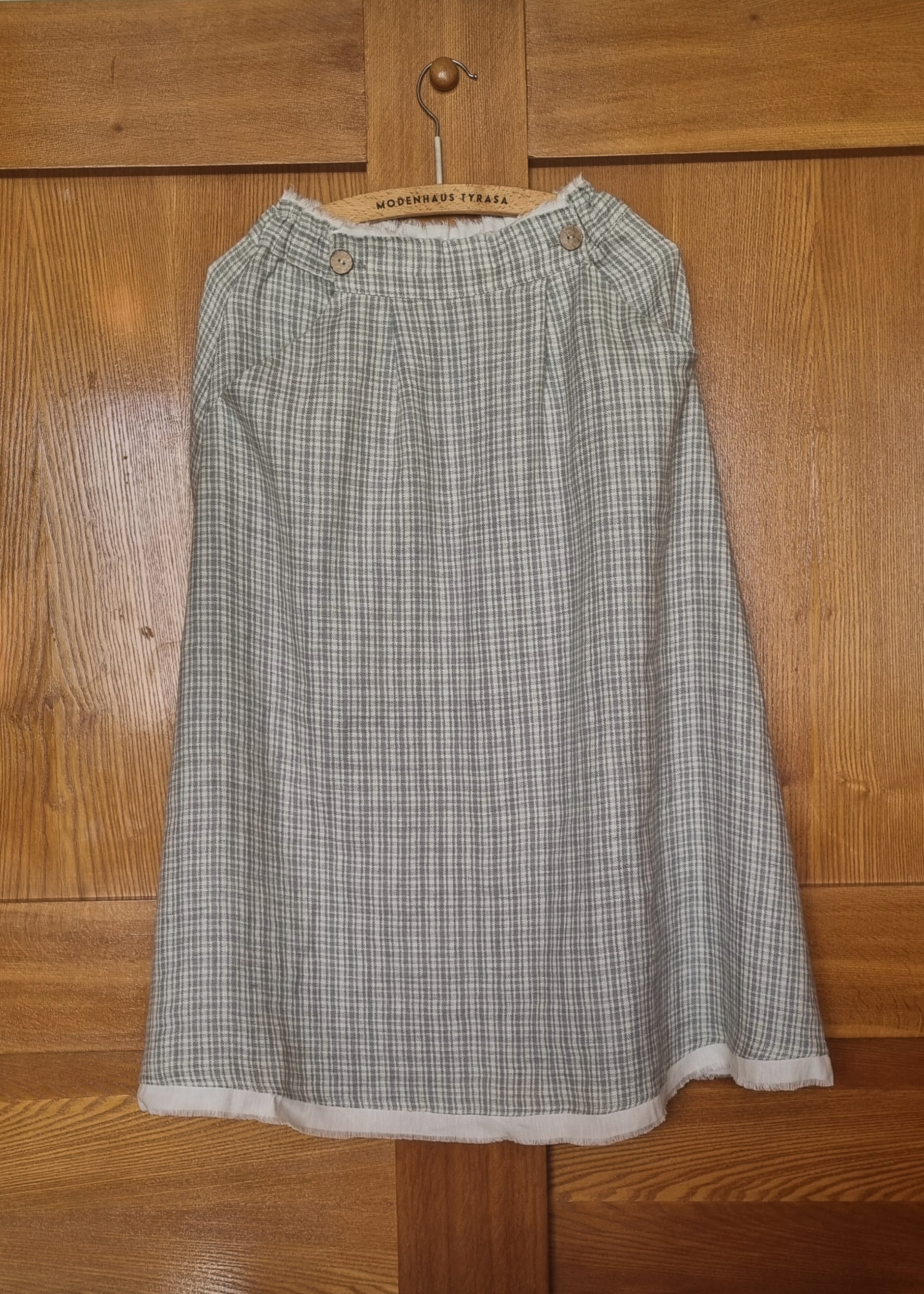 Classic Gingham Linen-Wool Midi Skirt