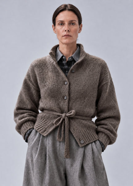 Taupe Belted Knit Cardigan
