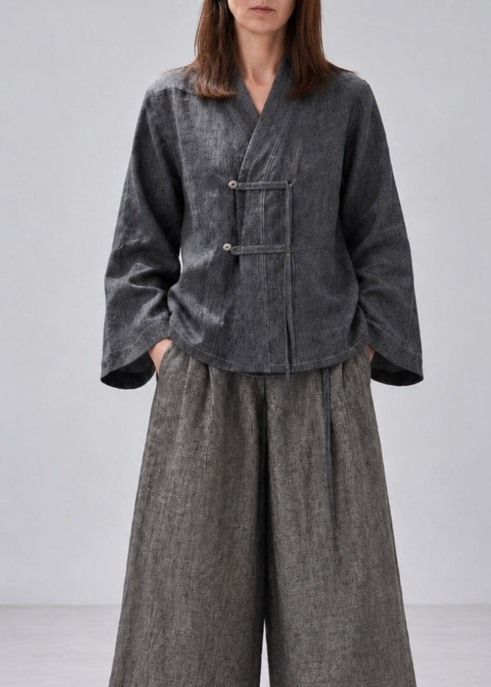 Grey Blue Melange Linen Jacket