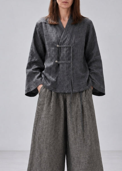 Grey Blue Melange Linen Jacket