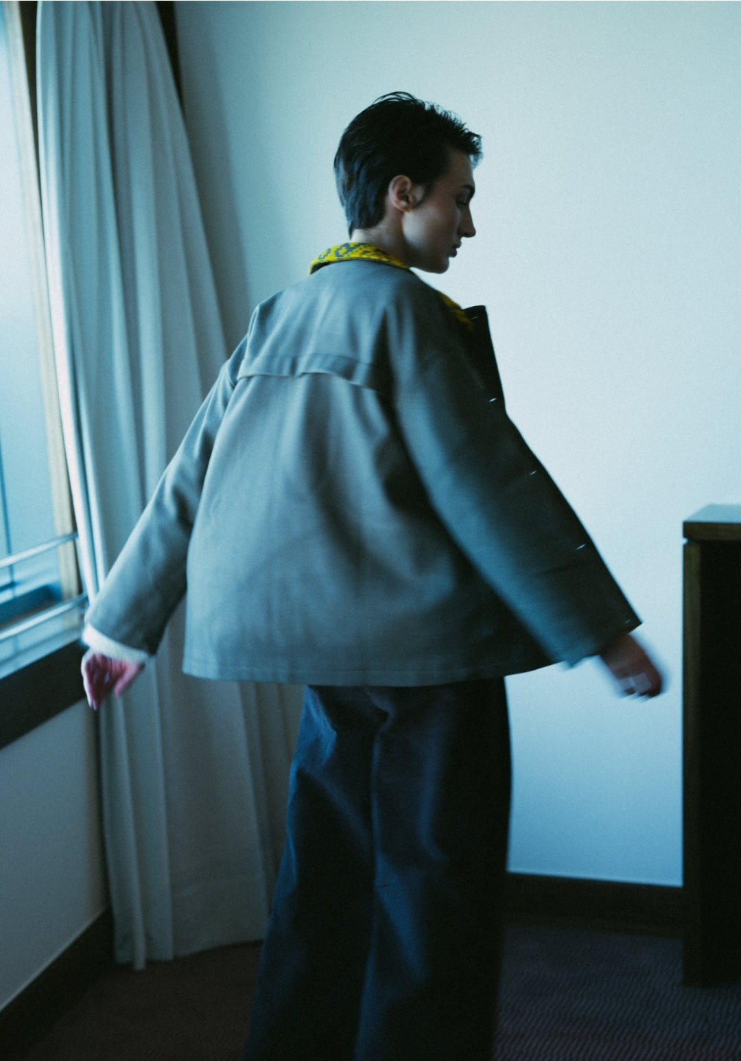 Wool Field Jacket with Patterned Collar