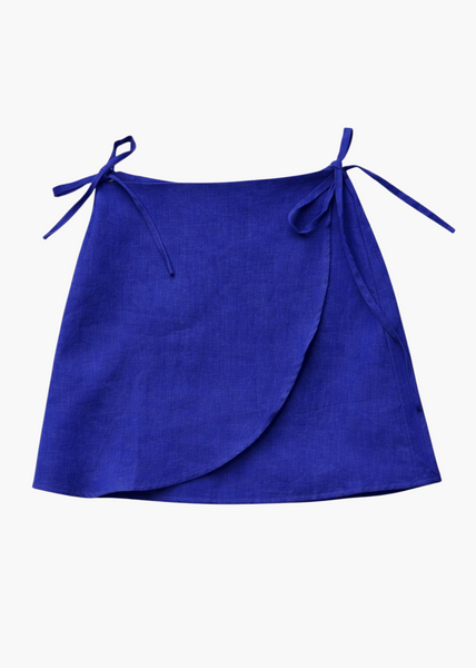 Blue skirt with tie straps on a white background