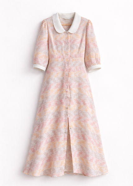 Long linen dress with a Peter Pan collar
