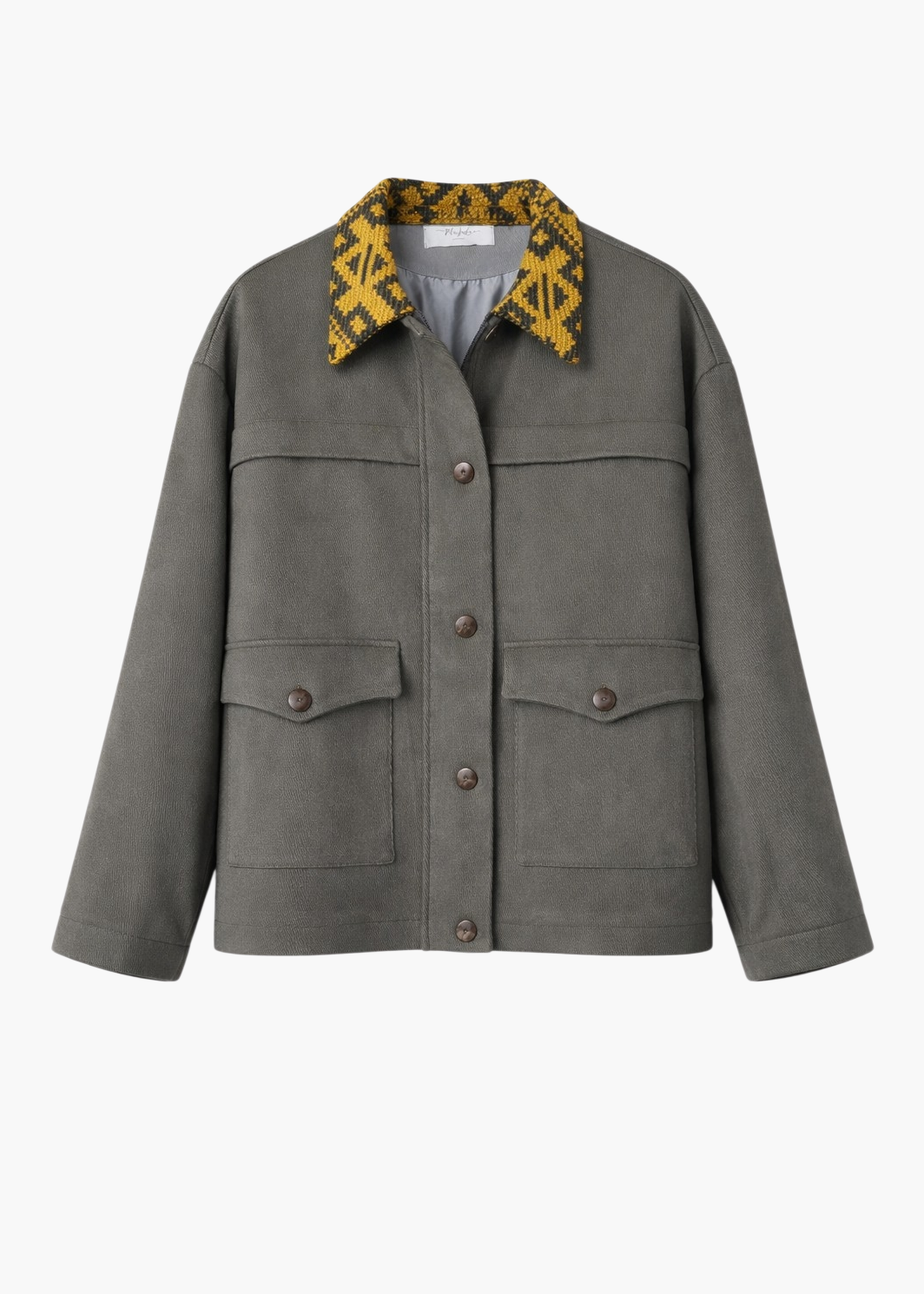 Wool Field Jacket with Patterned Collar