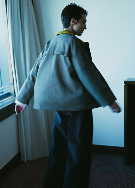 Wool Field Jacket with Patterned Collar